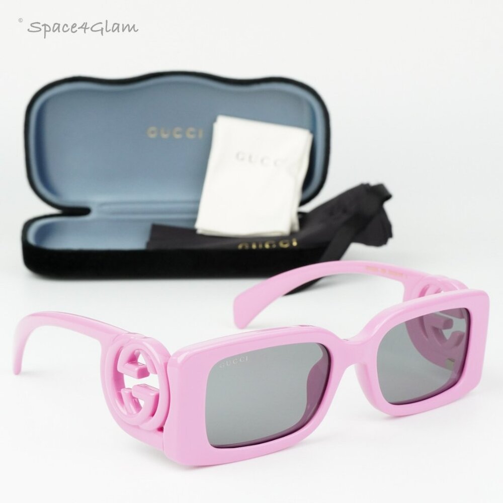 Gucci Women AUTHENTIC Sunglasses Pink Grey Rectangle GG1325S 006 BRAND NEW